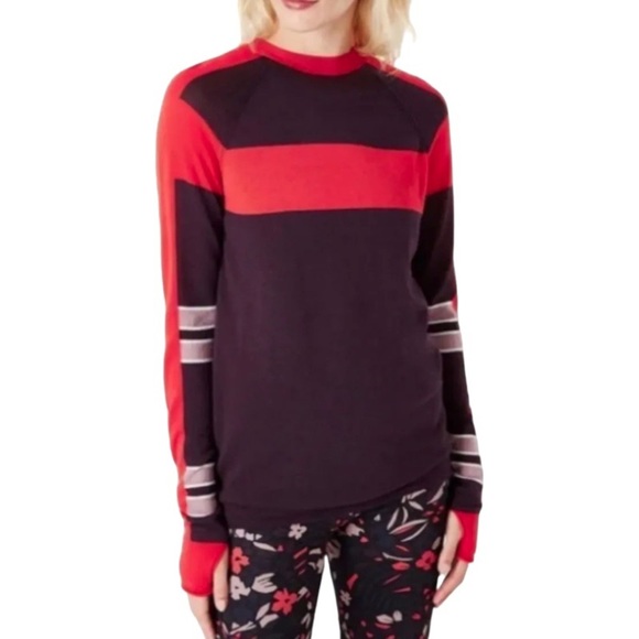 $150 Sweaty Betty Merino Wool Sweater XSmall Color Block High Crew Thumb Holes - Picture 1 of 13
